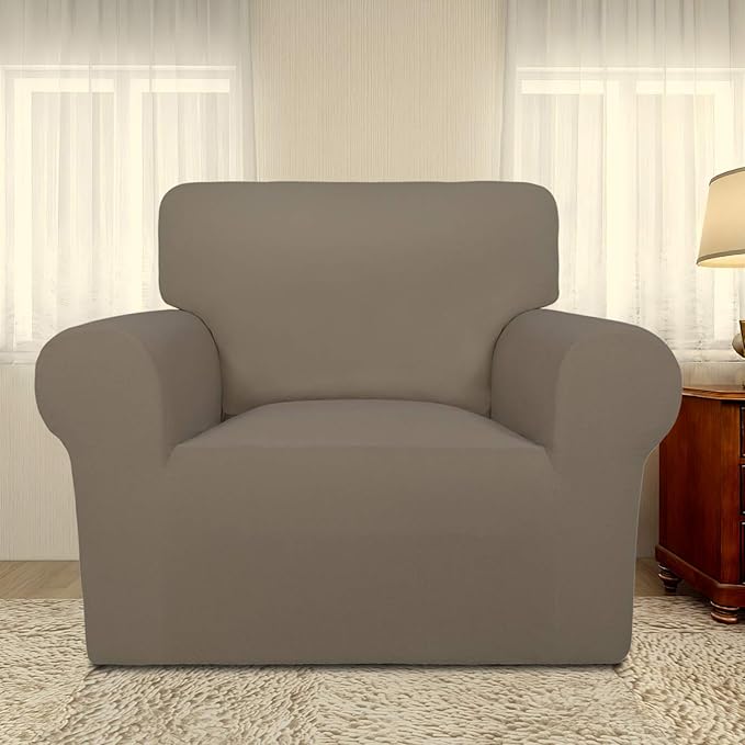 PureFit Super Stretch Chair Sofa Slipcover – Spandex Non Slip Soft Couch Sofa Cover, Washable Furniture Protector with Non Skid Foam and Elastic Bottom for Kids, Pets （Chair, Natural）