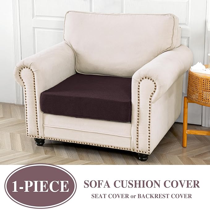 Couch Cushion Cover Seat Cushion Cover Stretch Armchair Cover Separate Sectional Sofa Slipcovers Furniture Protector(1 Piece for Seat or Sofa Backrest, Brown)