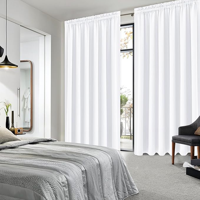 DWCN White Curtains for Living Room Thermal Insulated, 50% Light Blocking Curtains for Bedroom, Dining Room Window, W 70x L 84 Inch, Set of 2 Rod Pocket Curtain Panels