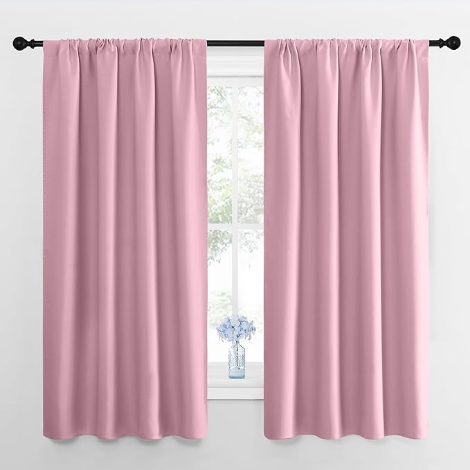 NICETOWN Kitchen Curtains, Short Blackout Drapes, Rouge Pink, 34" Wide by 54" Long, 2 PCs, Thermal Insulated Blackout Curtain Panels for Kids Room, Play Room