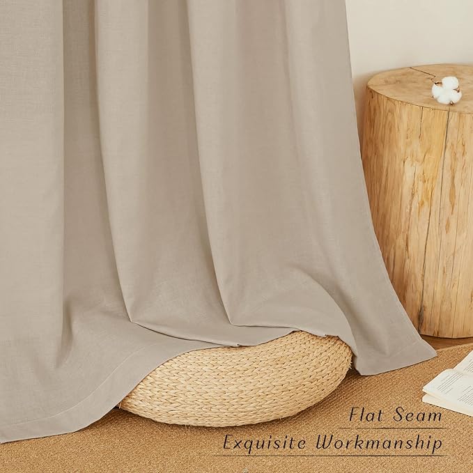 NICETOWN Flax Taupe Linen Curtains for Room Divider, Grommet Top Thick Flax Semi Sheer Vertical Drapes Privacy Assured with Light Filtering for Sliding Glass Door, W68 x L96, 2 Pieces