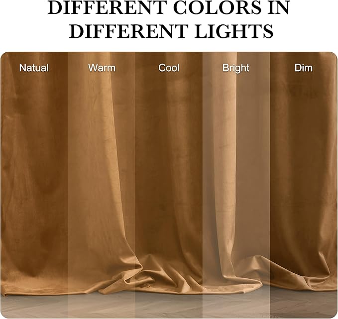 RYB HOME Luxurious Bronze Velvet Curtain Panels for Living Room Bedroom, Heavy Duty Thermal Insulated Floor-Length Velvet Drapes with Hook Belt for Vintage Decor, 52" W x L90 L, 2 Panels Set