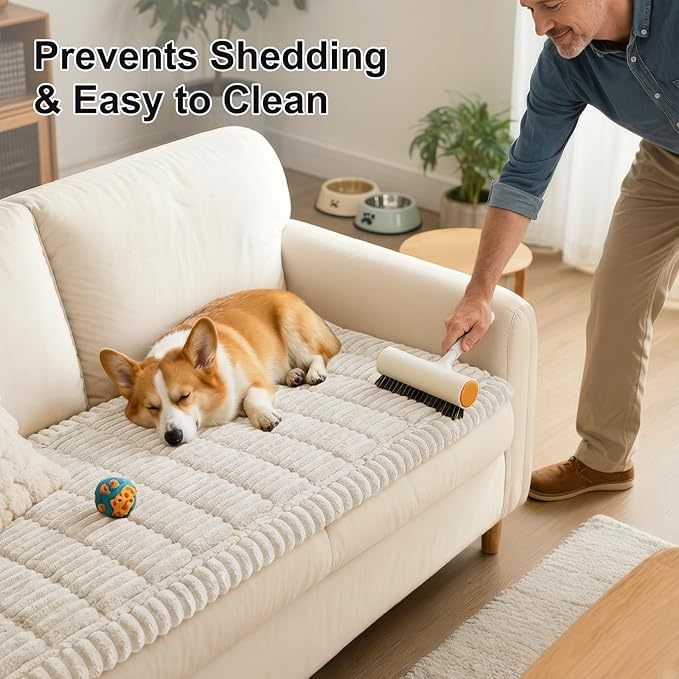 Smiry Couch Cover for Dogs Washable, Non Slip Fuzzy Pet Couch Covers for 3 Cushion Sofa Pet Friendly, Thick Soft Sofa Slipcovers Cushion Protector (White, 27.6" x 27.6")