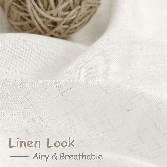 Nanspring 45 Inch Beige White Curtains Linen for Kitchen Short Window Semi Sheer Curtain Neutral Back Tab Rod Pocket Drapes Small Window for Cafe Bathroom 40 X 45,2 Panels