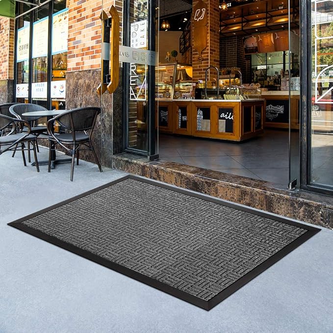 Mibao Front Door Mat, Heavy Duty Durable Welcome Mat for Outdoor Indoor, Dirt Trapper Waterproof Super Absorbent Door Mat for Entryway Outside Patio Porch, 61.5" x 36", Gray