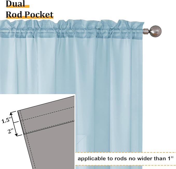 Aiyufeng 2 Pack: Basic Sky Blue Sheer Curtain Drapes 45 Inch Length 2 Panels for Living Room, Light Filtering Voile Drapes for Bedroom, Patio, Sliding Door, Each 42" W x 45" L