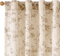 Lazzzy Taupe Floral Linen Curtains 96 Inch Farmhouse Back Tab Drapes for Living Room Bedroom Light Filtering Vintage Grandmillennial Rod Pocket Curtains, 2 Panels, W38 x L96, Taupe on Beige