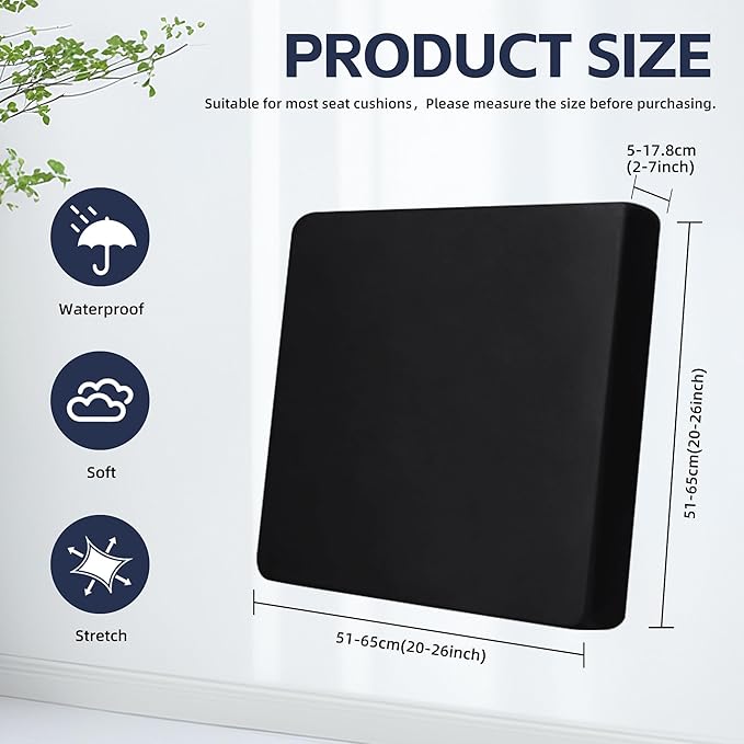 8Pcs Outdoor Cushion Covers, Patio Cushion Covers,Stretch Elastic Slipcovers, Replacement Washable & Reusable Furniture Protector for Patio Couch (Black,Cover Only)