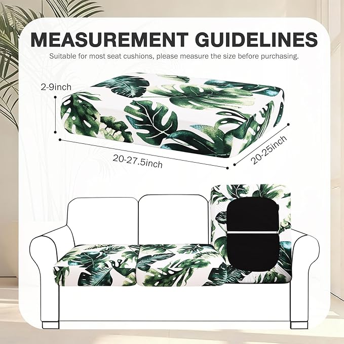 hyha 4Pcs Patio Cushion Covers, Stretch Outdoor Couch Cushion Covers, Washable Outdoor Chair/Sofa Slipcovers for Patio Furniture Cushions Protector with Elastic Bottom(Monstera Deliciosa,Cover Only)