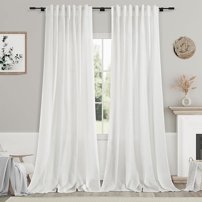 Linen Off White Curtains 120 inch Extra Long for Living Room Back Tab Light Filtering Semi Sheer Drapes Modern Farmhouse Coastal Decor Cotton Textured Curtain for Floor to Ceiling Window 10 FT