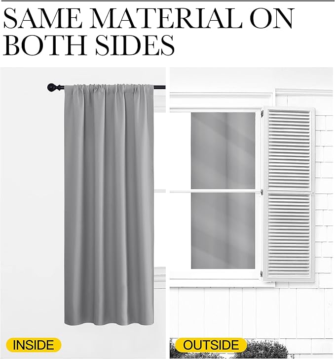 NICETOWN 2 Panels Blackout Curtains, Rod Pocket Window Curtains Room Darkning Drapes for Bedroom/Living Room, Thermal Insulated Solid Draperies for Home Office/Study, 62 by 72-Inch, Silver Grey