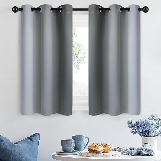 SimpleHome Ombre Room Darkening Curtains 36 inches Length for Bedroom,Grommet Gradient Light Blocking Grey Gradient Window Curtains for Living Room,2 Panels, 42x36 inches