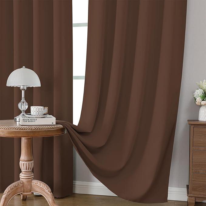 CUCRAF Custom Blackout Curtains for Bedroom Living Room, Rod Pocket Room Darkening Curtain Thermal Insulated Light Blocking Window Drapes 1 Panel (Custom Size, Brown)
