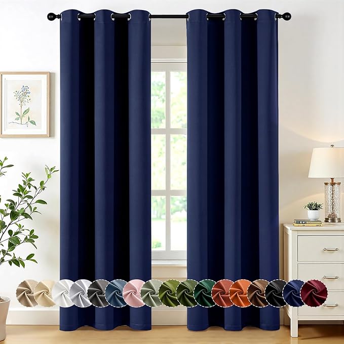 MIULEE Navy Blue Blackout Curtains for Bedroom Living Room 78 Inches Long 2 Panels, Thermal Insulated Room Darkening Drapes Solid Grommet Noise Reducing Light Blocking Window Treatments 40x78 Inch