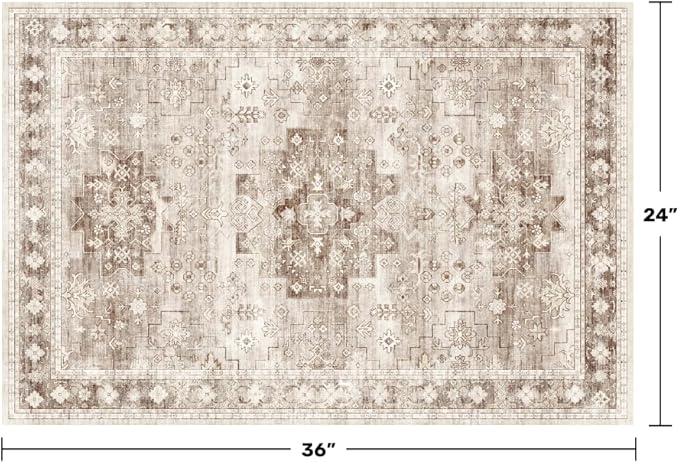 Boho Bathroom Rugs - Washable Non-Slip Soft Low Pile Area Rug for Entryway, Kitchen, and Indoor Spaces - Modern Farmhouse Design, Perfect for Boho Décor (2x3 Beige/Latte)