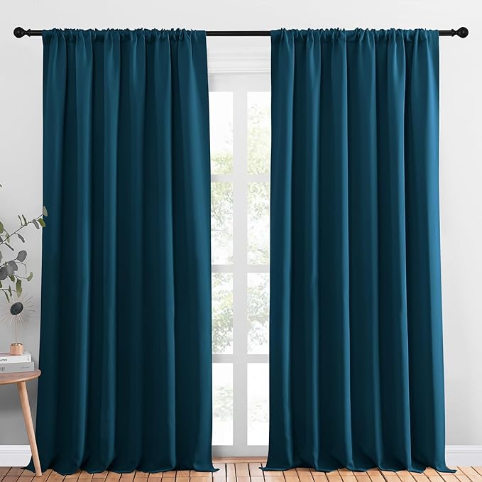 NICETOWN 2 Panels Blackout Curtains, Rod Pocket Thermal Insulated Drapess for Bedroom, Privacy Protection Easy-Care Heavy Duty Curtains for Living Room/Dining Room, W70 x L95 inches, Moroccan Blue