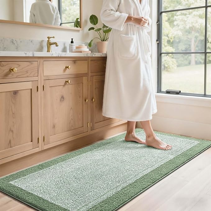 70x24 Long Bathroom Rugs Washable Non Slip, Green Bath Mat for Bathroom Floor Tub, Soft Absorbent Quick Dry Mats for Shower, Bathtub,Home Decor