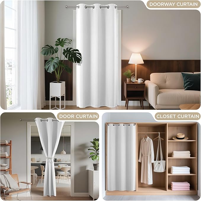Joydeco Blackout Door Curtain for Doorway Privacy 80 Inches Long, Grommet Closet Curtain for Open Closet, Room Divider for Bedroom Living Room (Pure White, 32Wx80L, 1 Panel)