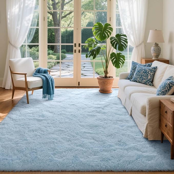 4x6 Ft Shag Rugs for Bedroom Living Room, Ultra Soft Fluffy Furry Area Rugs for Indoor Floor, Aesthetic Carpet for Kids Home Decor (Light Blue)