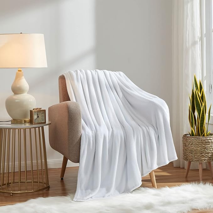 KMUSET Fleece Blanket Twin Size White Lightweight Throw Blanket Super Soft Cozy Microfiber Blanket 60x80 Inches