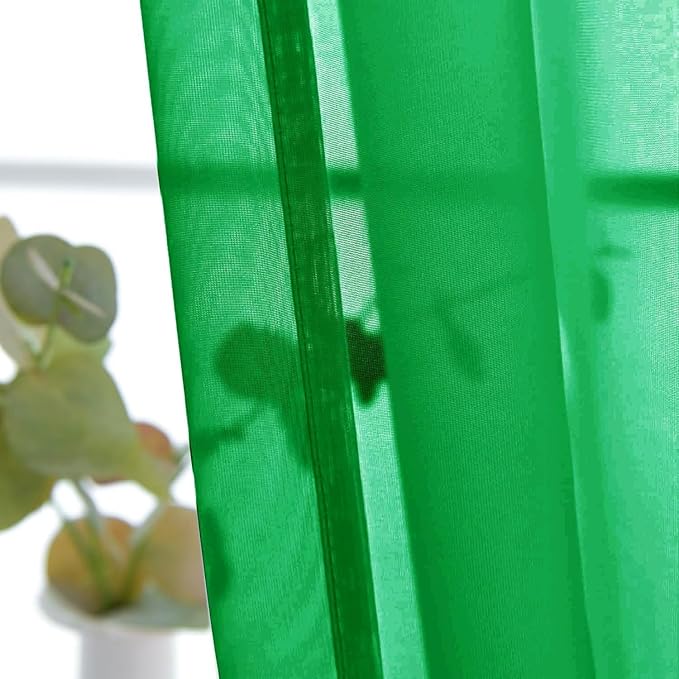 SpaceDresser Basic Rod Pocket Sheer Voile Window Curtain Panels Green 1 Pair 2 Panels 26 Width 30 Inch Long for Kitchen Bedroom Children Living Room Yard（Green，26Wx 30L）