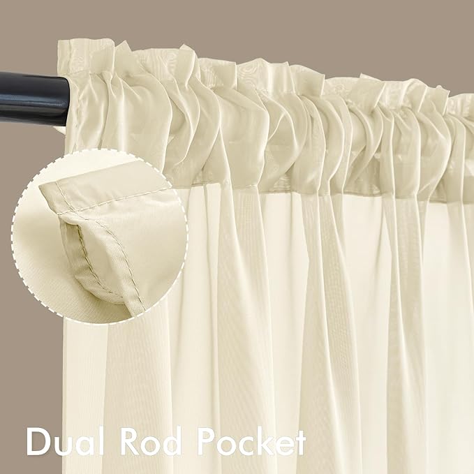 MIULEE Light Cream Sheer Curtains 102 Inches Long, 4 Panels Set, Light Filtering Rod Pocket Voile Drapes for Living Room and Bedroom, Airy Soft Fabric Window Treatments, 42 x 102 Inches
