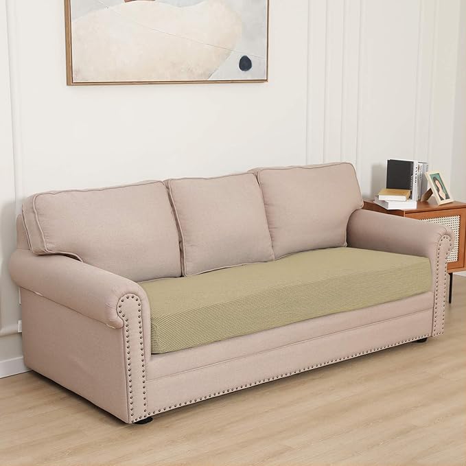 Easy-Going Stretch Cushion Cover Sofa Cushion Furniture Protector Sofa Seat Sofa slipcover Sofa Cover Soft Flexibility with Elastic Bottom(Oversized Sofa Cushion, Beige)