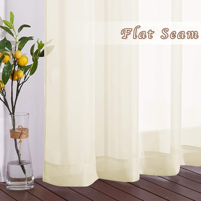 NICETOWN Sheer Curtain Panels 96 inch Cream Beige - Window Treatments Voile Panels with Eyelet Top for Living Room (One Pair, W54 x L96)