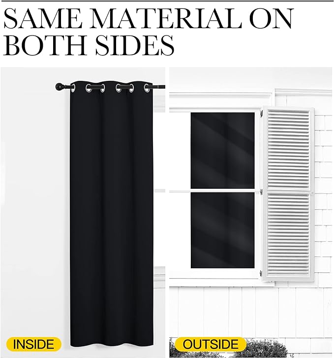 NICETOWN Blackout Curtains Panels for Living Room, 2 Panels, 66 x 70 Inch, Black, 3 Pass Microfiber Noise Reducing Thermal Insulated Solid Ring Top Blackout Window Drapes