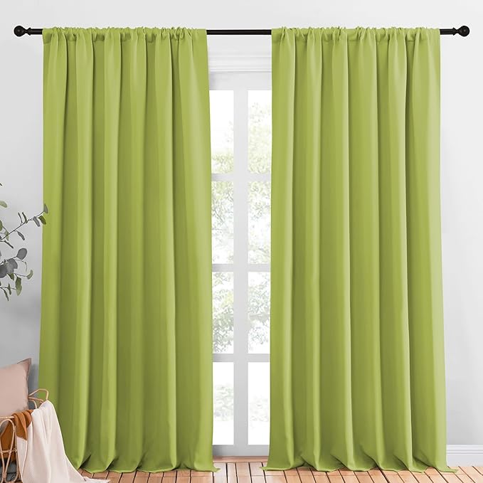 NICETOWN 2 Panels Blackout Curtains, Rod Pocket Thermal Insulated Drapess for Bedroom, Privacy Protection Easy-Care Heavy Duty Curtains for Living Room/Dining Room, W70 x L95 inches, Fresh Green