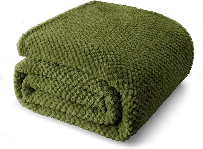 Whale Flotilla Extra Large Fuzzy Fleece Throw Blanket for Couch, 50x70 Inch Fluffy Warm Soft Jacquard Blankets for All Season, Lightweight and Cozy, Olive