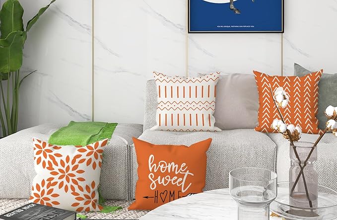 YCOLL Fall Pillow Covers 20x20 Set of 4, Modern Sofa Throw Pillow Cover for Fall Decor, Decorative Outdoor Linen Fabric Pillow Case for Couch Bed Car, Orange