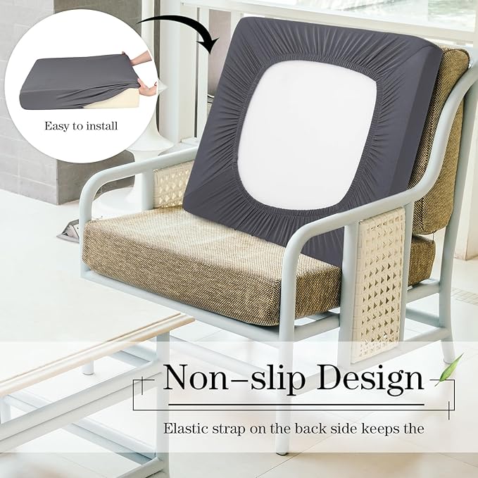 Newwiee 8Pcs Patio Cushion Covers Stretch Outdoor Cushion Cover Replacement for Patio Furniture Sofa Couch Slipcovers, Soft Flexibility Washable Furniture Protector(Waterproof Pure,Dark Gray)