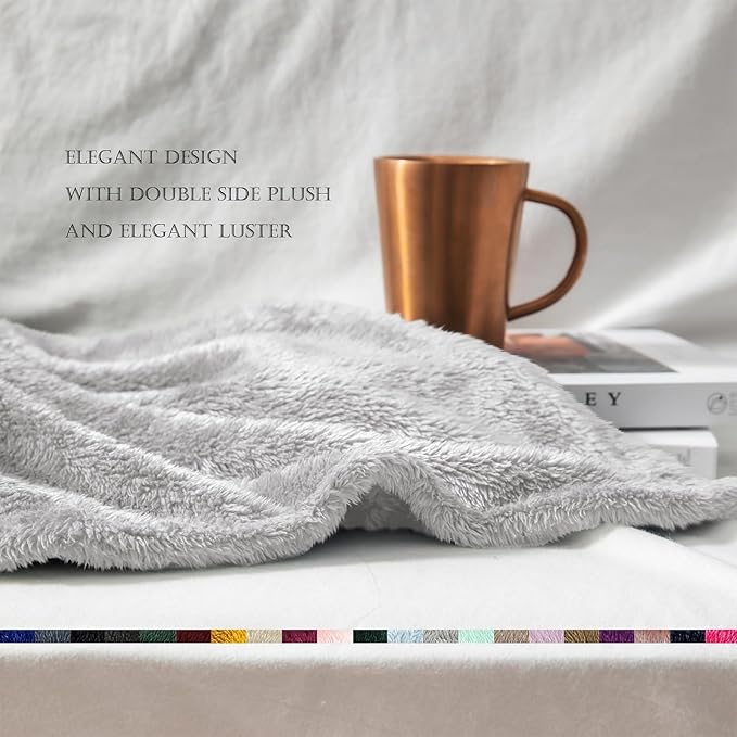 Exclusivo Mezcla Plush Fuzzy Fleece Bed Blanket Twin Size, Super Soft, Fluffy and Warm Blankets for Couch, Bed, All Season (Light Grey, 90x66 Inches)