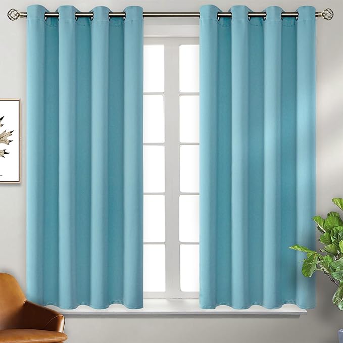 BGment Blackout Curtains - Grommet Thermal Insulated Room Darkening Bedroom and Living Room Curtains, Set of 2 Panels (52 x 45 Inch, Aqua)