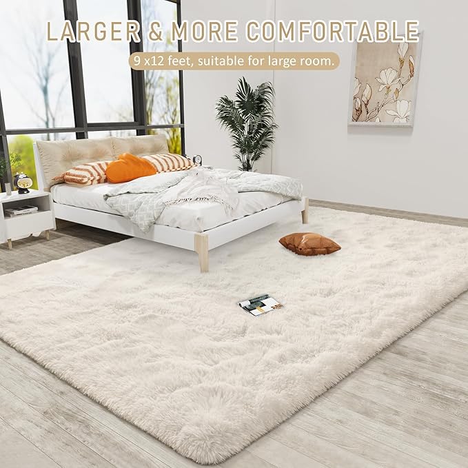 LOCHAS Ultra Soft Indoor Modern 10x14 Area Rugs Fluffy Living Room Carpets for Children Bedroom Home Decor Nursery Cream Rug