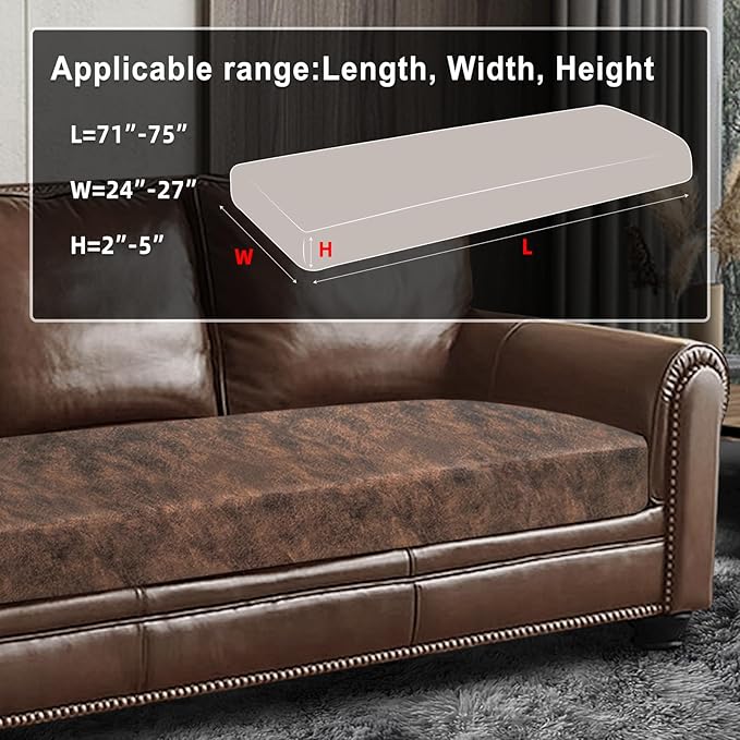 Leather Look Couch Cushion Covers Sofa Seat Slipcovers Sets Couches Furniture Protector for Sectional Armchair Loveseat Pets Kids Stretch Spandex Fabric (1 Cushion Sofa, Dark Brown)
