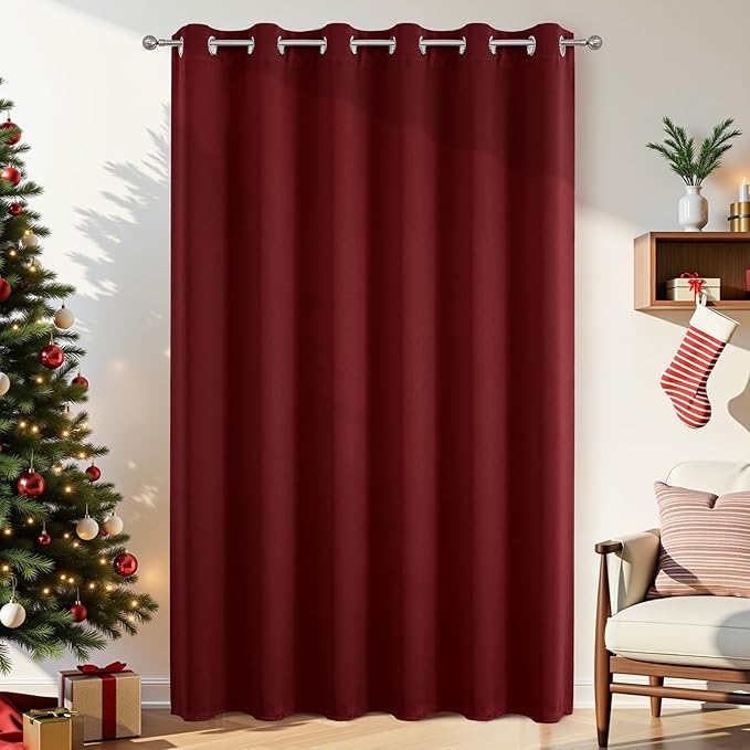 Joydeco Blackout Patio Sliding Door Curtains 84 Inches Long, Grommet Privacy Room Divider Curtains, Extra Wide Thermal Blackout Drapes for Bedroom Living Room (Burgundy Red, 100Wx84L, 1 Panel)