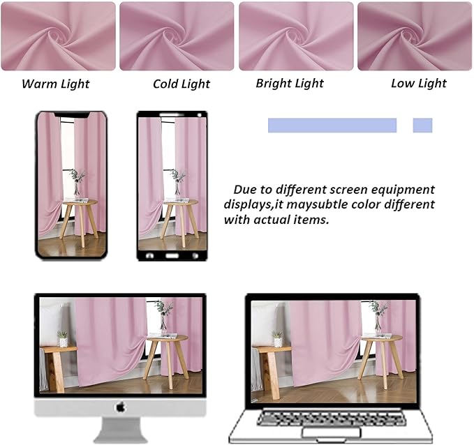 Simplebrand Ava Pink Blackout Curtains for Bedroom 84 Inch Length 2 Panels Set, Solid Thermal Insulated Privacy Nursery Window Treatment Curtains Blackout Drapes, W40 x L84 Inch, Pink