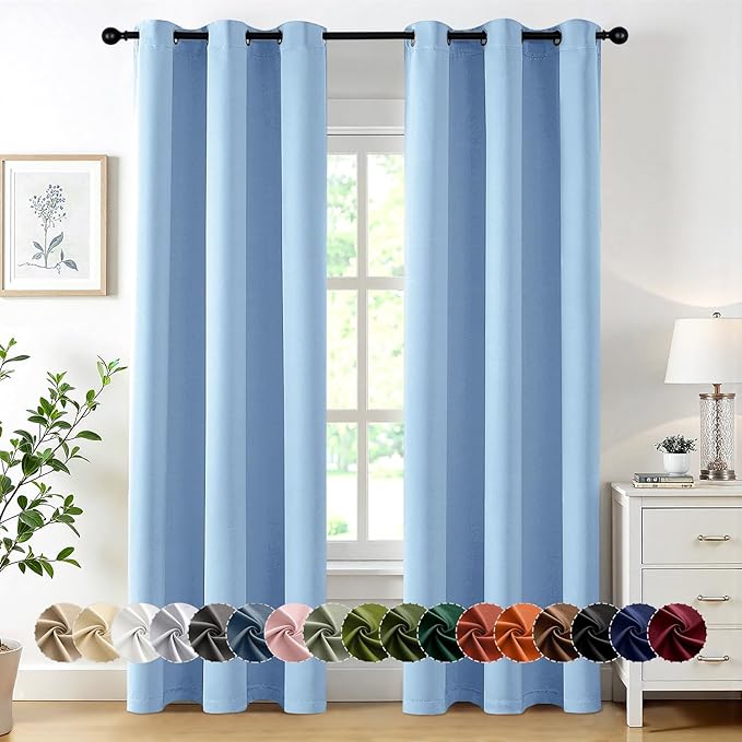 MIULEE Sky Blue Blackout Curtains for Bedroom Living Room 72 Inches Long 2 Panels, Thermal Insulated Room Darkening Drapes Solid Grommet Noise Reduction Light Blocking Window Treatments 40x72 Inch