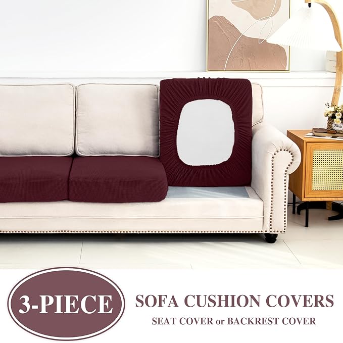 Couch Cushion Covers Seat Cushion Cover Stretch Couch Cover Separate Sectional Sofa Slipcovers Furniture Protector(3 Pieces for Seat or Sofa Backrest, Burgundy)