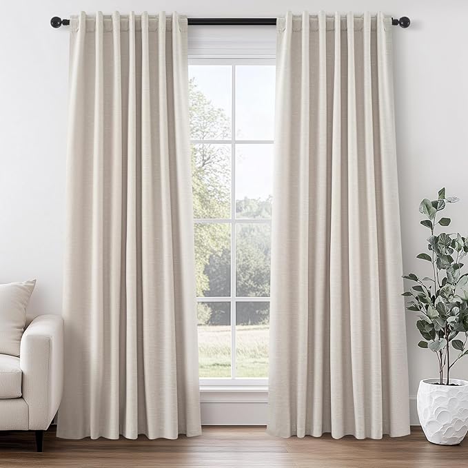 Long Curtains 108 inch Long 2 Panels,Total Blackout Curtain Wide Elegant Sunroom Completely Shaded Drapes for Sliding Door Back Tab Pleated Heading Tape with Hooks, Oatmeal Beige 52x108