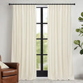 RYB HOME Cream Velvet Curtains 84 inch, Light Dimming White Window Curtains for Living Room Thermal Insulated Privacy Backdrop with Pleat Tape on Top for Bedroom, Ivory, W52 x L84 inch, 2 Panels