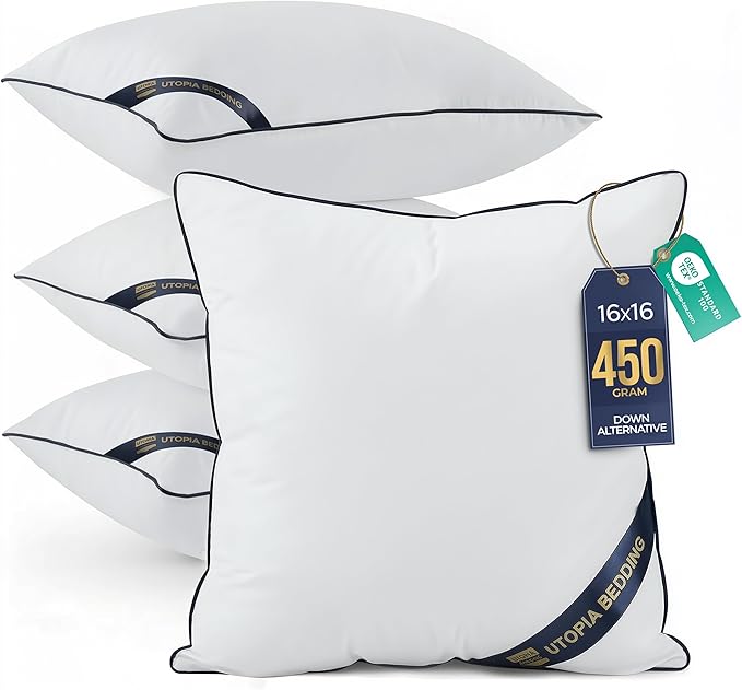 Utopia Bedding Throw Pillow Inserts (Pack of 4, White), 16 x 16 Inches Decorative Indoor Pillows for Sofa, Bed, Couch, Cushion Sham Stuffer