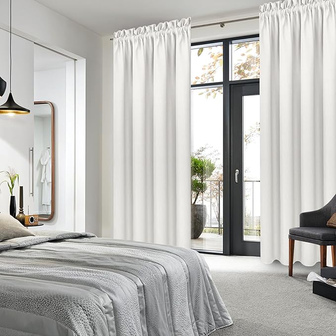 DWCN Blackout Curtains Thermal Insulated, Energy Saving & Noise Reducing Bedroom and Living Room Curtains, Ivory, W 38x L 84 Inch, Set of 2 Rod Pocket Curtain Panels