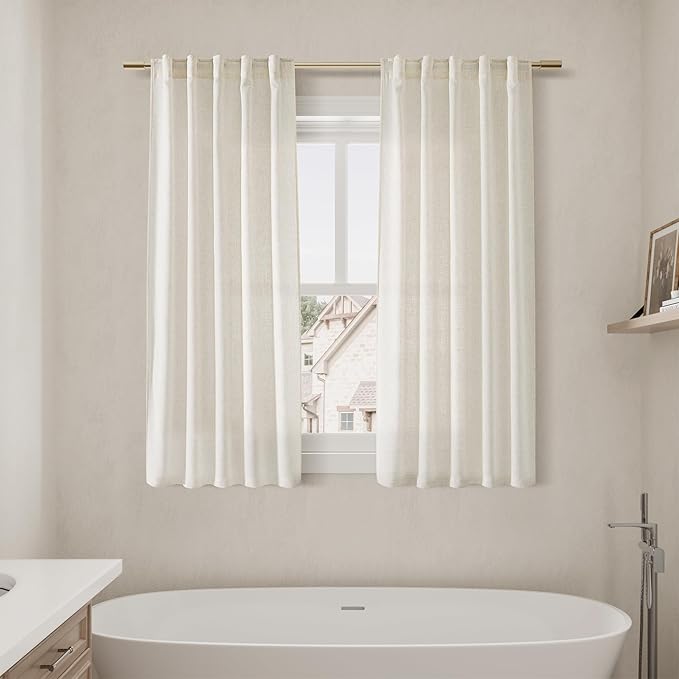 Nanspring Linen Curtains 63 Inch Length 2 Panels Set for Cafe Kitchen Cream Thermal Insulated Drapes with Back Tab Light Filtering Boho Farmhouse Curtain for Bedroom Living Room 40x63 Inch Natural