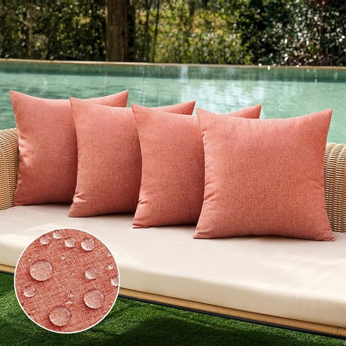MIULEE Pack of 4 Decorative Outdoor Throw Pillow Covers Linen Waterproof Pillow Covers Spring Farmhouse Cushion Cases for Patio Garden Tent Balcony Couch Sofa 18x18 inch Coral Red