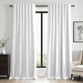 96 inch long Linen blackout curtains 2 Panels 100% Black out Linen texture Curtains ivory white Window Drapes with Back Tab Rod Pocket Mordern vintage Curtains Panel for Bedroom Living Room 8FT