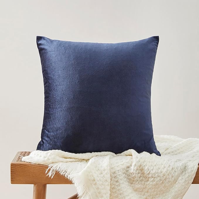GIGIZAZA Navy Blue Velvet Pillow Covers 20x20,Square Solid Throw Pillow Covers Decorative Modern Pillows Big Vintage Cases for Couch Pack of 2