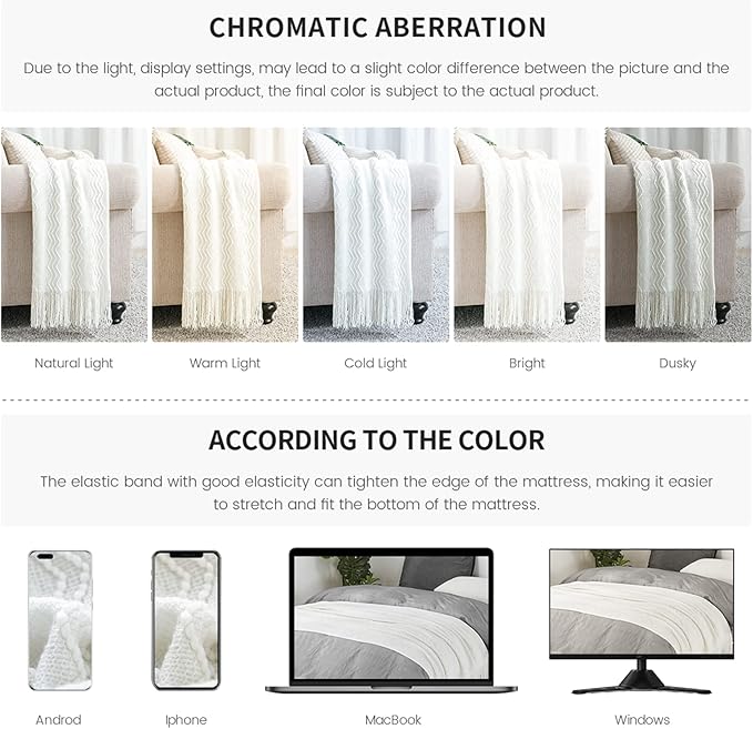 BOURINA Off White Throw Blanket 50 x90 Inches Throw Textured Solid Soft Sofa Throw Bed Runner Couch Cover Knitted Decorative Blanket Bed Runner